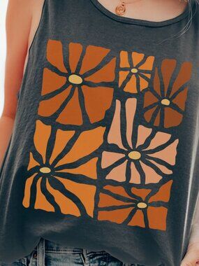 Retro Floral Tank Top | Vintage Botanical Design Tank | Cottagecore Flower Top